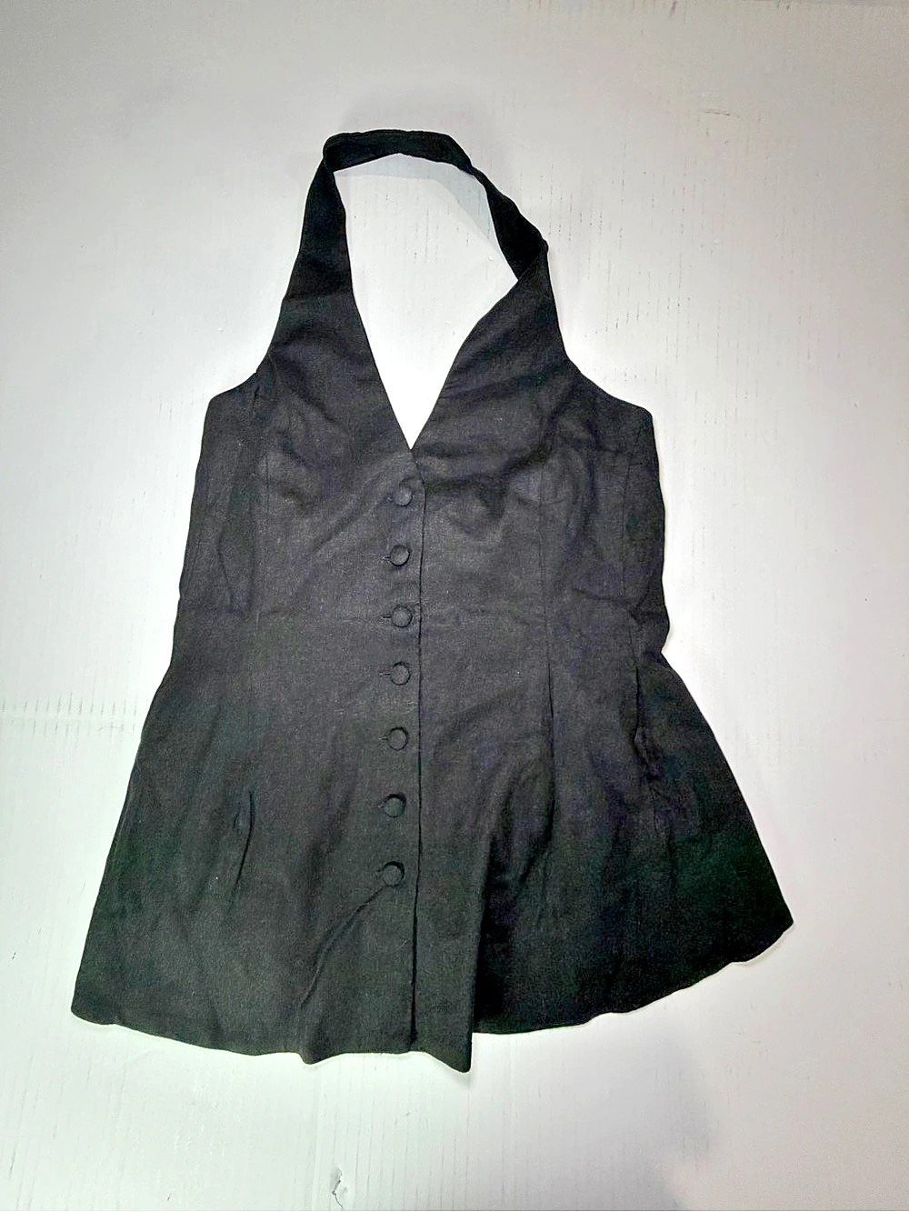 WAYF Paloma Button-Up Peplum Halter Top Black